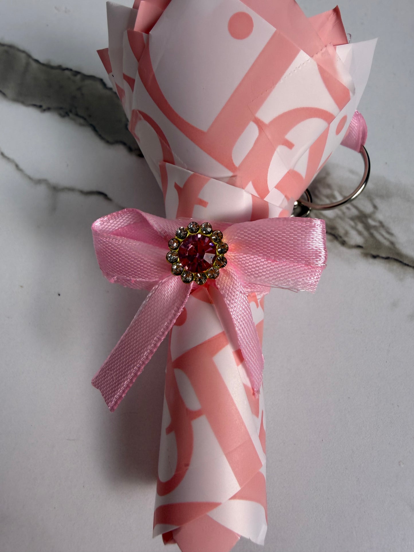 Pink dior bouquet keychain