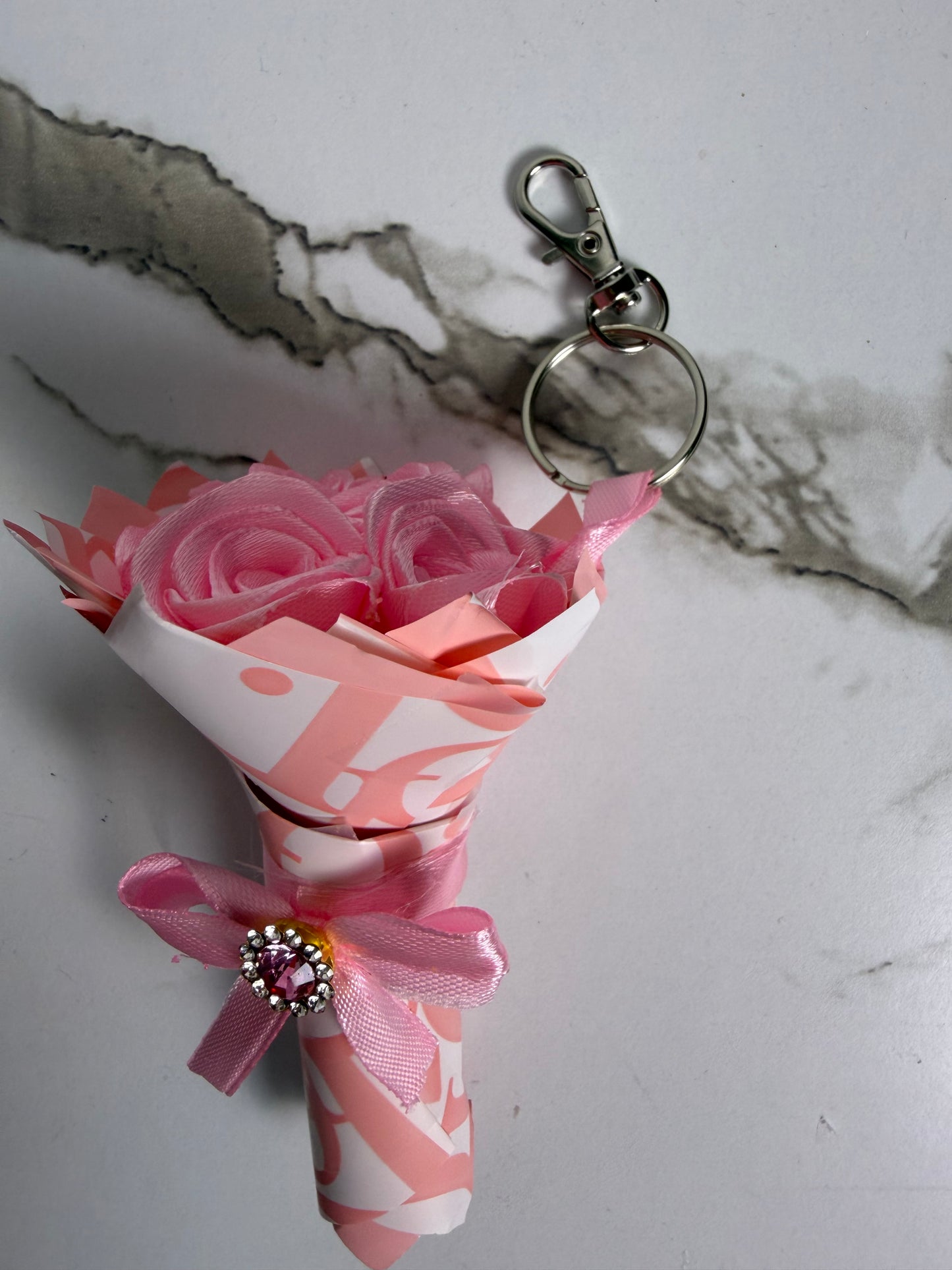 Pink dior bouquet keychain